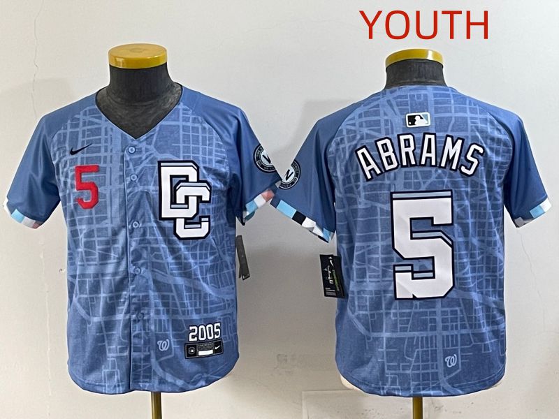 Youth 2025 Washington Nationals 5 Abrams Blue Joint Name Nike MLB Jersey style 2
